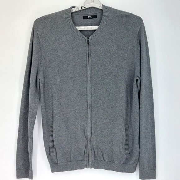 FIND Full Zip Sweater Mens Sz L Gray Cardigan Pockets Cozy Grandpacore Classic - Picture 1 of 9